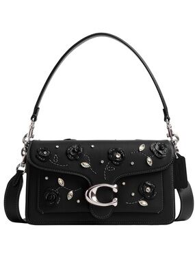 NWT Coach Black Floral Tabby 26 Shoulder Bag with Silver Hardware